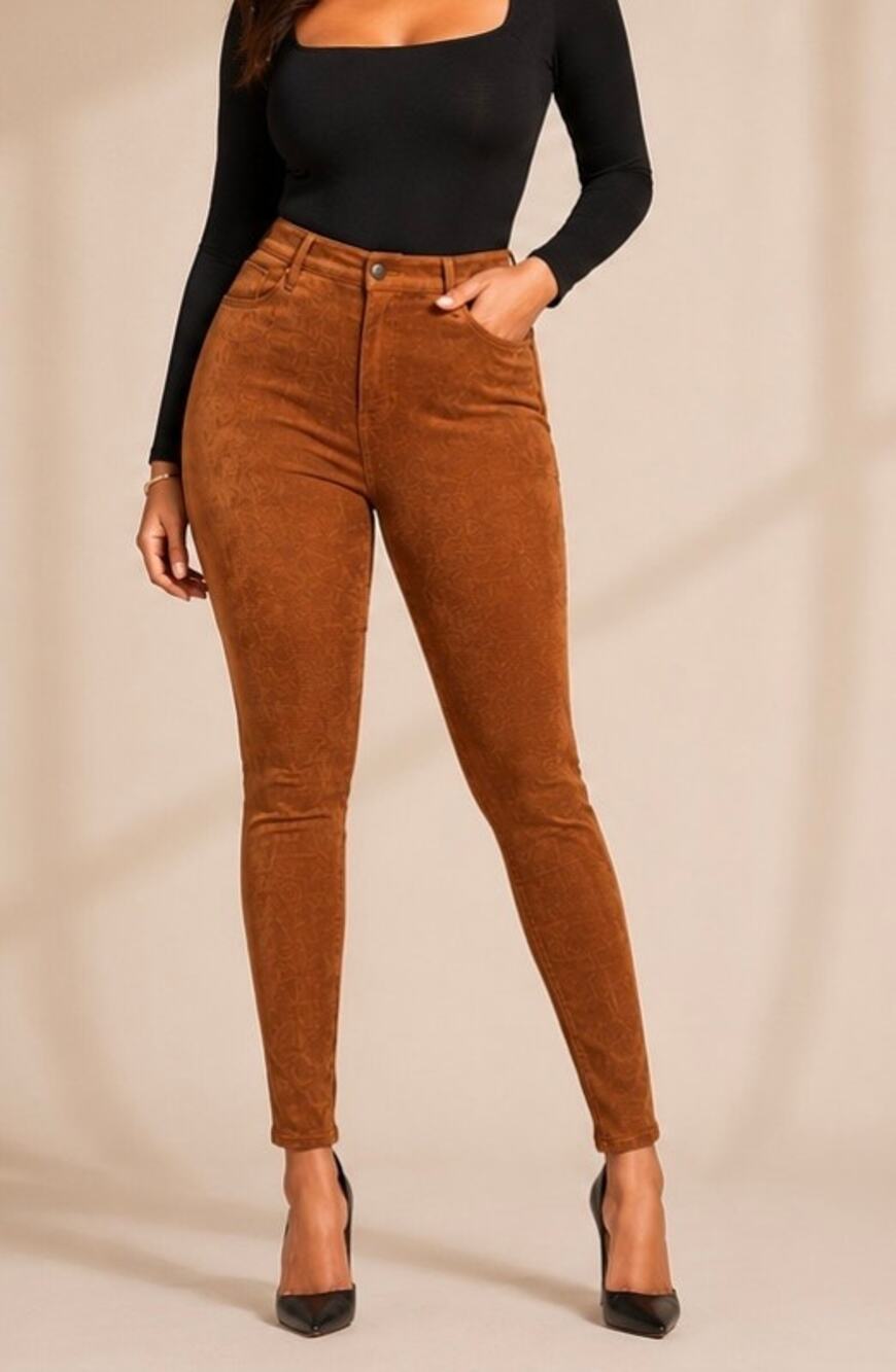 Good American Good Waist Faux Suede Skinny Pants in Tobacco Brown – Size 14/32